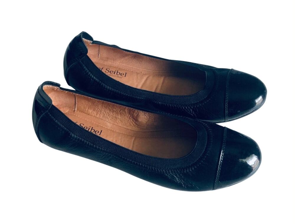 Josef Seibel Women's 37 Patent Toe Black Leather Comfort Flat SZ 6-6.5